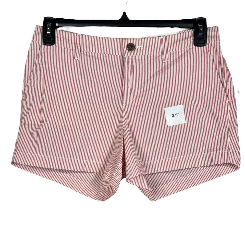 Old Navy SZ 6 Everyday Shorts Striped Seersucker Lightweight Pocket Mid-Rise Red